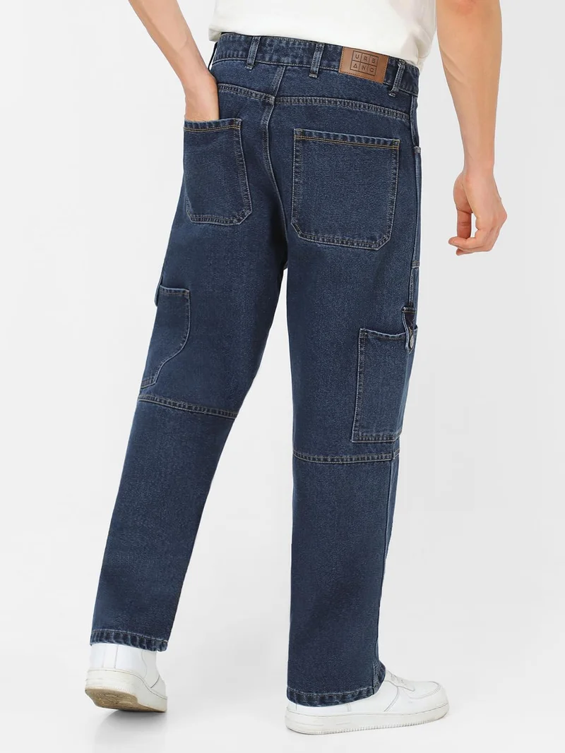 Urbano Fashion  Urbano Fashion Men's Blue Loose Baggy Fit Washed Cargo Jeans with 6 Pockets Non-Stretchable  | Best Price UAE
