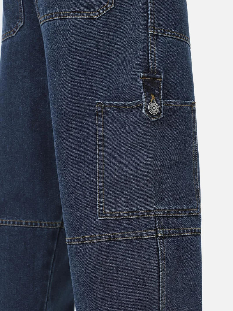 Urbano Fashion  Urbano Fashion Men's Blue Loose Baggy Fit Washed Cargo Jeans with 6 Pockets Non-Stretchable  | Best Price UAE