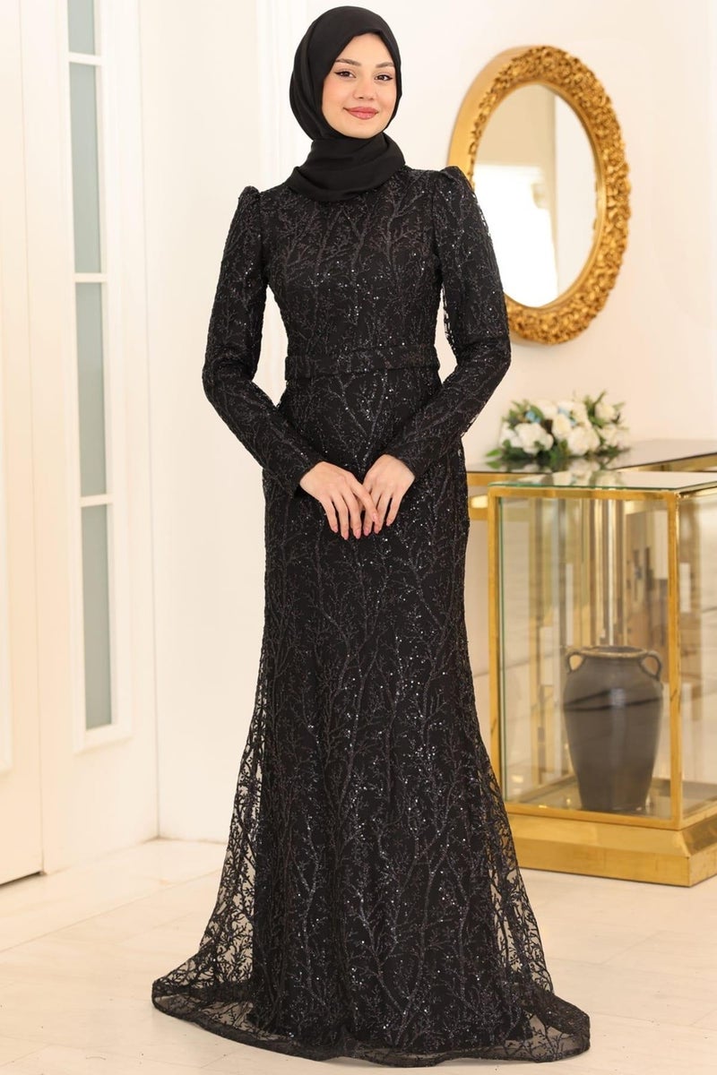 Esilanur Tuana Hijab Evening Dress Black  - Image 2