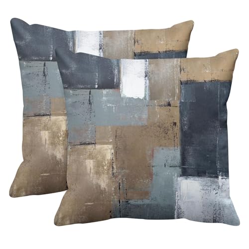 Emvency Set of 2 Brown and Navy Blue Throw Pillow Covers Modern Abstract Painting Decorative Sofa Pillow Cases Home Decor Standard Square 18x18 Inches Pillowcases - Image 1