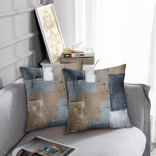 Emvency Set of 2 Brown and Navy Blue Throw Pillow Covers Modern Abstract Painting Decorative Sofa Pillow Cases Home Decor Standard Square 18x18 Inches Pillowcases - Image 3