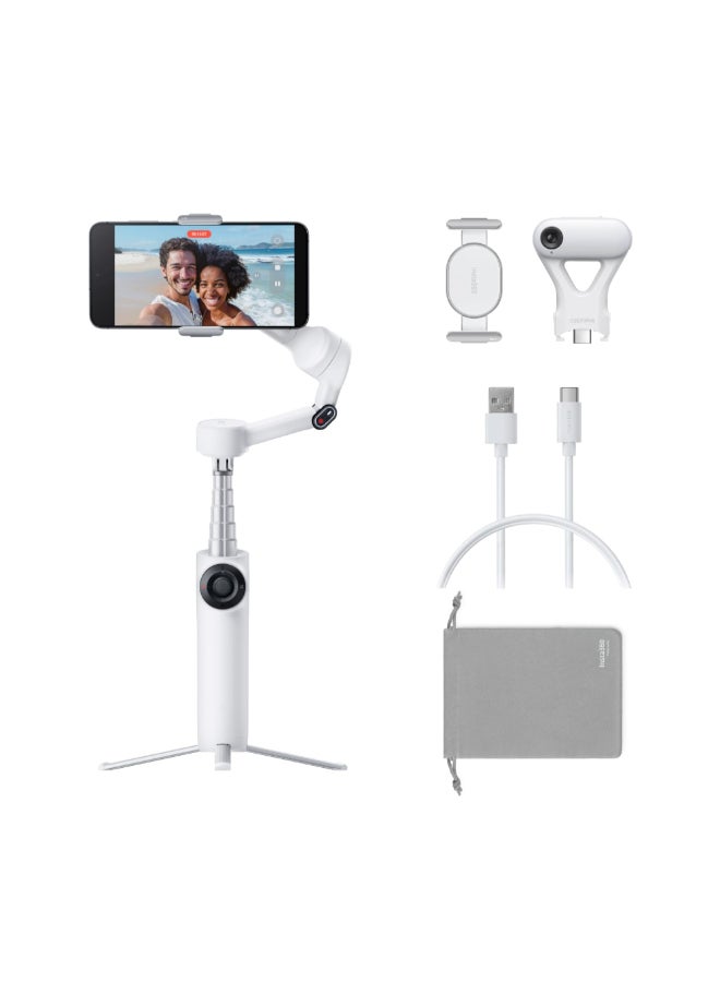 Insta360 Flow 2 Gimbal AI Tracker Bundle | Handheld Gimbal w/ Deep Track 4.0 Precise Subject Tracking, Gesture Control, for Livestreamers, Bloggers, Video Calls, for Android and iOS - Summit White - Image 1