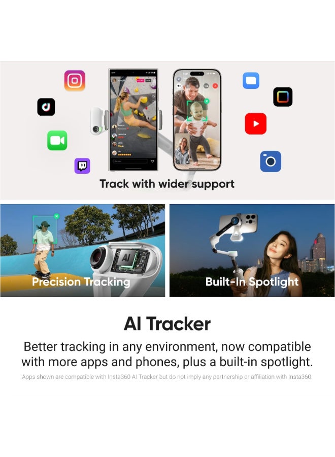 Insta360 Flow 2 Gimbal AI Tracker Bundle | Handheld Gimbal w/ Deep Track 4.0 Precise Subject Tracking, Gesture Control, for Livestreamers, Bloggers, Video Calls, for Android and iOS - Summit White - Image 2