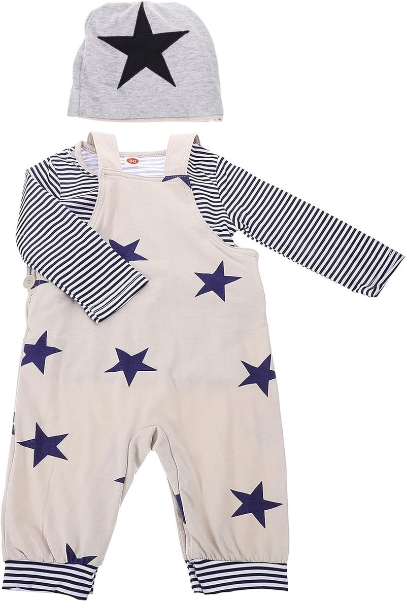 Boy Clothing Set Suspender Trousers Long Sleeve T-shirt and Hat 3pcs Fall Outfit Boy Spring Clothes Size 80 - Image 1