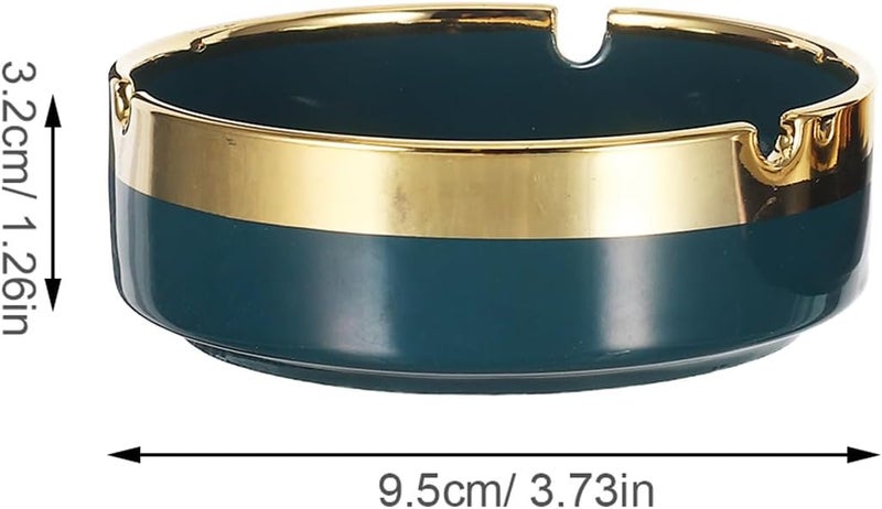 Ceramic Smoking Ashtray Set 2pcs, Vintage round Ceramic Ash Holder in Dark Green and Black, Portable Small Ashtray for Home, Office, Patio Decoration - Image 2
