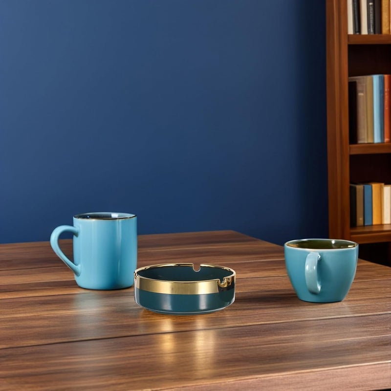 Ceramic Smoking Ashtray Set 2pcs, Vintage round Ceramic Ash Holder in Dark Green and Black, Portable Small Ashtray for Home, Office, Patio Decoration - Image 5