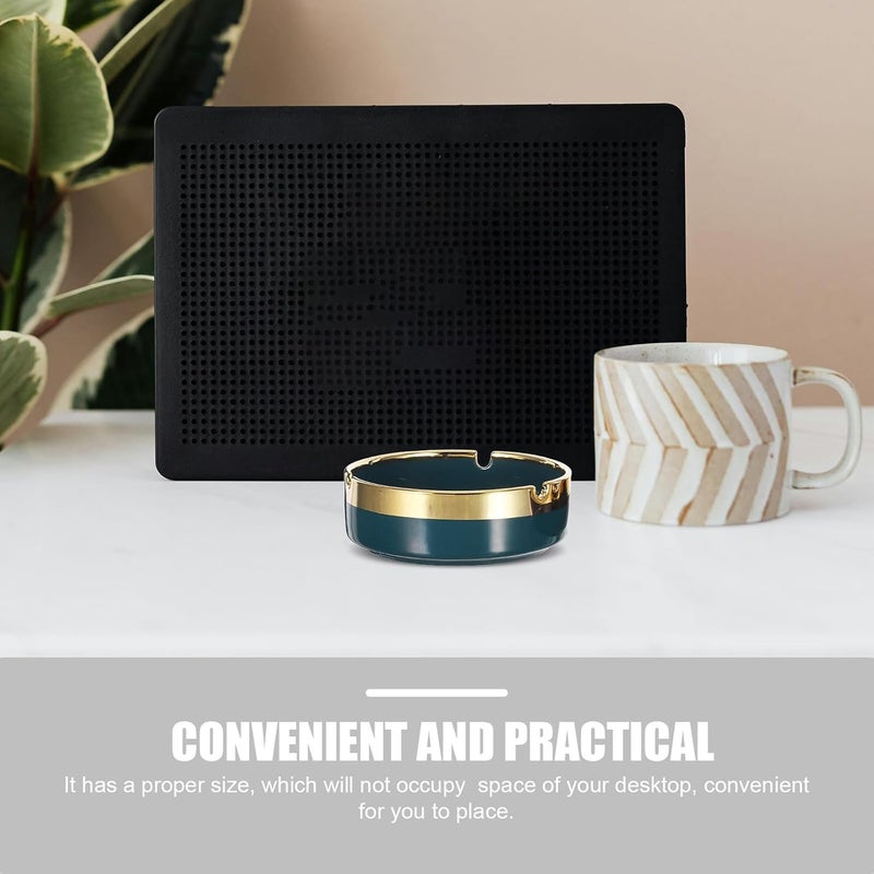 Ceramic Smoking Ashtray Set 2pcs, Vintage round Ceramic Ash Holder in Dark Green and Black, Portable Small Ashtray for Home, Office, Patio Decoration - Image 3
