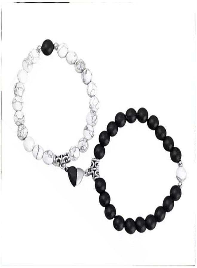 Ervio Pearl Stone Magnetic Couples Bracelets Broken Heart for Women Men Mutual Attraction Gifts Relationship Matching Friendship Stretch Bracelet for Him and Her (2psc) - Image 5