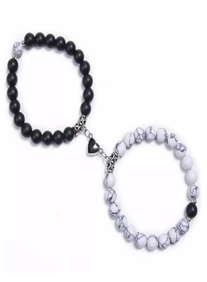 Ervio Pearl Stone Magnetic Couples Bracelets Broken Heart for Women Men Mutual Attraction Gifts Relationship Matching Friendship Stretch Bracelet for Him and Her (2psc) - Image 1