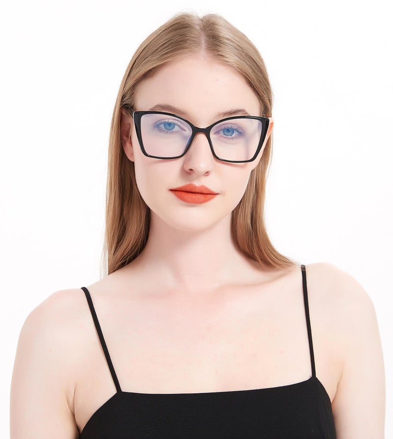 JFXQDR Women's Oversized Blue Light Blocking Glasses, Trendy Cat Eye Computer Gaming Eyeglasses Anti Eyestrain & UV Glare RF6204 (Black Cateye Frame) - Image 2