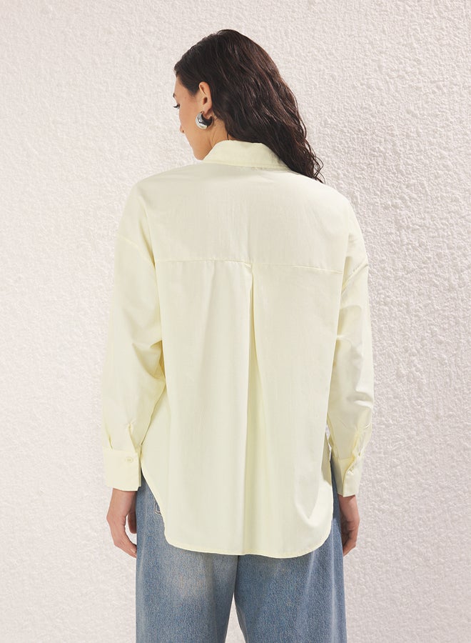 trendyol Light Yellow Terrycotton Woven Tie Detail Shirt - Image 4