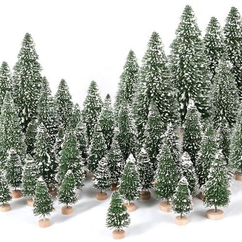 Hatisan 30Pcs Mini Christmas Trees Artificial Christmas Tree Bottle Brush Trees with Wooden Base for Christmas Decor Christmas Party Home Table Craft DecorationsGreenA - Image 1