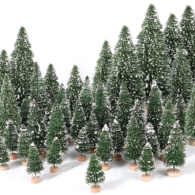 Hatisan 30Pcs Mini Christmas Trees Artificial Christmas Tree Bottle Brush Trees with Wooden Base for Christmas Decor Christmas Party Home Table Craft DecorationsGreenA - Image 2