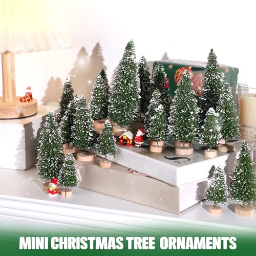 Hatisan 30Pcs Mini Christmas Trees Artificial Christmas Tree Bottle Brush Trees with Wooden Base for Christmas Decor Christmas Party Home Table Craft DecorationsGreenA - Image 3
