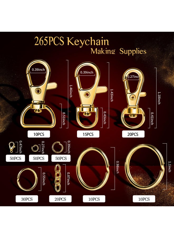 LEOBRO 265PCS Keychain Clip with Key Chain Rings, Key Chain Making Kit, Lobster Claw Clasps Key Chain Hook Keychain Kit Keychain Rings Bulk, Key Ring Clips Gold Keyrings for Crafts, Gold Keychains - Image 2