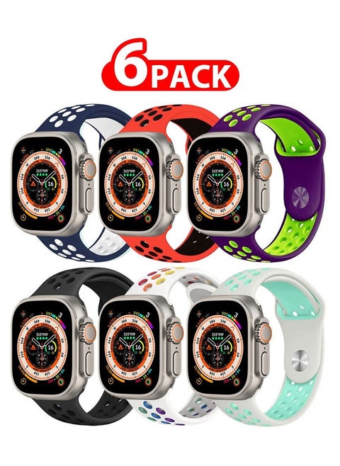 6 Pack For Apple Watch 49mm 45mm 44mm 42mm Silicone Sport Band Nike Strap Compatible With iWatch Series Ultra/8/7/SE/6/5/4/3/2/1