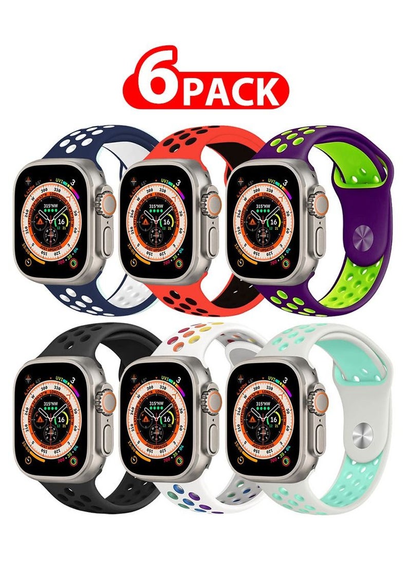 CATANES - 6 Pack For Apple Watch 49mm 45mm 44mm 42mm Silicone Sport Band Nike Strap Compatible With iWatch Series Ultra/8/7/SE/6/5/4/3/2/1 - Image 1