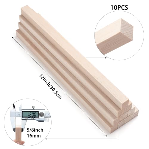 Coowayze Balsa Wood Sticks Balsa Wood Strips 5/8" x 12", 10 PCS Square Wooden Dowels for Crafts, Unfinished Wood Dowel Rods, Wooden Sticks for Crafting, Miniature Architectural Model Building Supplies - Image 3