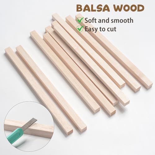 Coowayze Balsa Wood Sticks Balsa Wood Strips 5/8" x 12", 10 PCS Square Wooden Dowels for Crafts, Unfinished Wood Dowel Rods, Wooden Sticks for Crafting, Miniature Architectural Model Building Supplies - Image 4