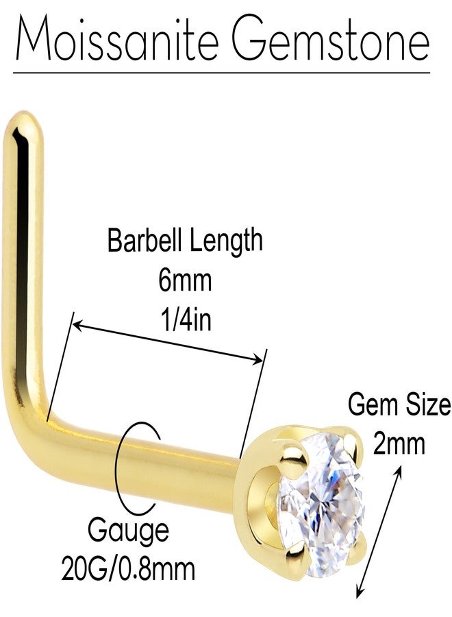 Body Candy 14k Solid Gold Nose Ring Studs -2mm Moissanite L-Shape 20 Gauge Real Yellow Gold Nose Ring Piercing Jewelry - 14 K Gold Nose Stud, Nose Piercings, Gold Nose Studs for Women, Men - Image 3