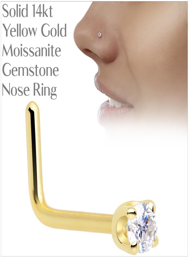 Body Candy 14k Solid Gold Nose Ring Studs -2mm Moissanite L-Shape 20 Gauge Real Yellow Gold Nose Ring Piercing Jewelry - 14 K Gold Nose Stud, Nose Piercings, Gold Nose Studs for Women, Men - Image 5