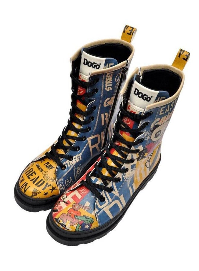 Dogo Women's Vegan Leather Multi-Colored Zippered Long Boots - Skaters Design. - Image 1