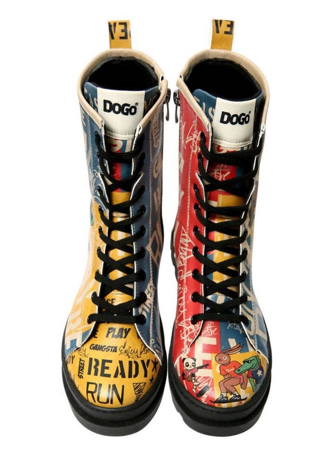 Dogo Women's Vegan Leather Multi-Colored Zippered Long Boots - Skaters Design. - Image 2