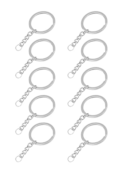 Generic BARBUDDY Silver Metal Loops Rings Keyring with Chain Open Jump Ring Connector Key Rings for Jewelry Findings Making Spring Rings Art and Craft DIY Making Handbag Keychain Pack of 15 Pcs  - Image 1