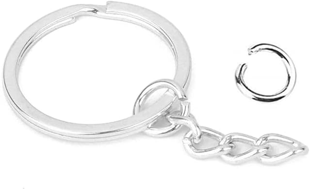 Generic BARBUDDY Silver Metal Loops Rings Keyring with Chain Open Jump Ring Connector Key Rings for Jewelry Findings Making Spring Rings Art and Craft DIY Making Handbag Keychain Pack of 15 Pcs  - Image 3