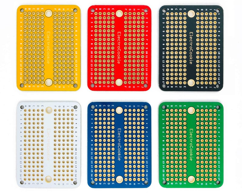 ElectroCookie Mini PCB Prototype Board Solderable Breadboard for DIY Electronics, Compatible for Mini Arduino Soldering Projects, Gold-Plated (6 Pack, Multicolor) - Image 1