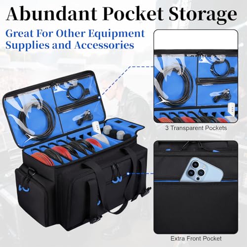 Wigojoy Large Dj Cable Bag with Laptop and Microphone Pocket, Dj Bag for Equipment and Music Accessories with Detachable Dividers, Bottom Pad, Dj Gig Bags for Musicians, Professional, Travel, Blue - Image 4