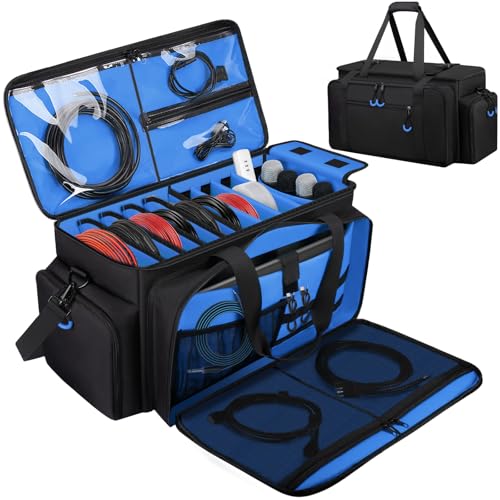 Wigojoy Large Dj Cable Bag with Laptop and Microphone Pocket, Dj Bag for Equipment and Music Accessories with Detachable Dividers, Bottom Pad, Dj Gig Bags for Musicians, Professional, Travel, Blue - Image 1