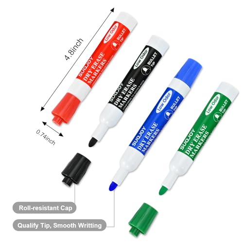 SUQJOY Dry Erase Markers, BulletTip Whiteboard Markers, Low Odor Thick Dry Markers, 36 Bulk 4 Assorted Color Marker for Whiteboard, Classroom, Office & Home - Image 3