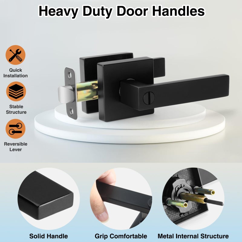 AIKKIL Matte Black Door Handle Interior Knob Keyless Levers Set (6 Pack), Heavy Duty Privacy Lock for Bedroom or Bathroom, Reversible for Left Right Sided Doors - Image 3
