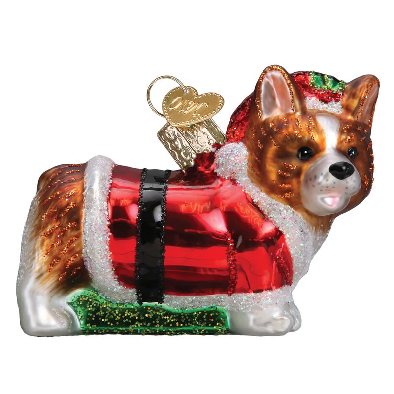 Old World Christmas Ornaments Holiday Corgi Puppy Glass Blown Ornaments for Christmas Tree