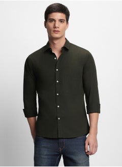 Dennis Lingo Men's Cotton Olive Green Solid Casual Shirt (C301_Olive_S)  - Image 1