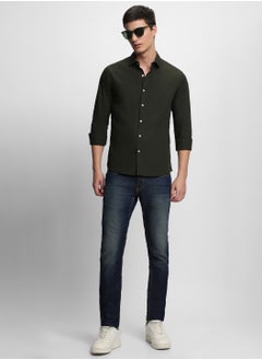 Dennis Lingo Men's Cotton Olive Green Solid Casual Shirt (C301_Olive_S)  - Image 2