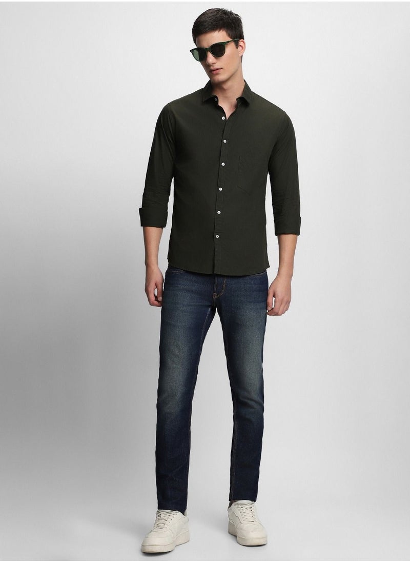 Dennis Lingo Men's Cotton Olive Green Solid Casual Shirt (C301_Olive_S)  - Image 2