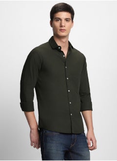 Dennis Lingo Men's Cotton Olive Green Solid Casual Shirt (C301_Olive_S)  - Image 3
