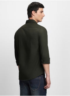 Dennis Lingo Men's Cotton Olive Green Solid Casual Shirt (C301_Olive_S)  - Image 5