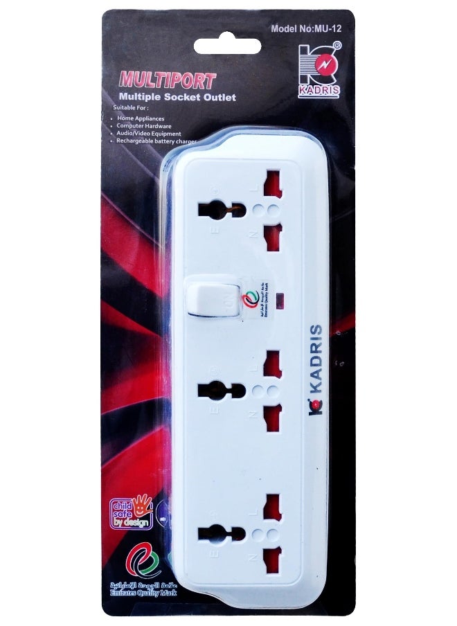 KADRIS Multi Plug Extension Socket, 3 Way Electrical Outlet Extender, Wall Charger, Universal Plug Adapter, Charging Station for Home, Office, Kitchen, With Switch  - Image 3
