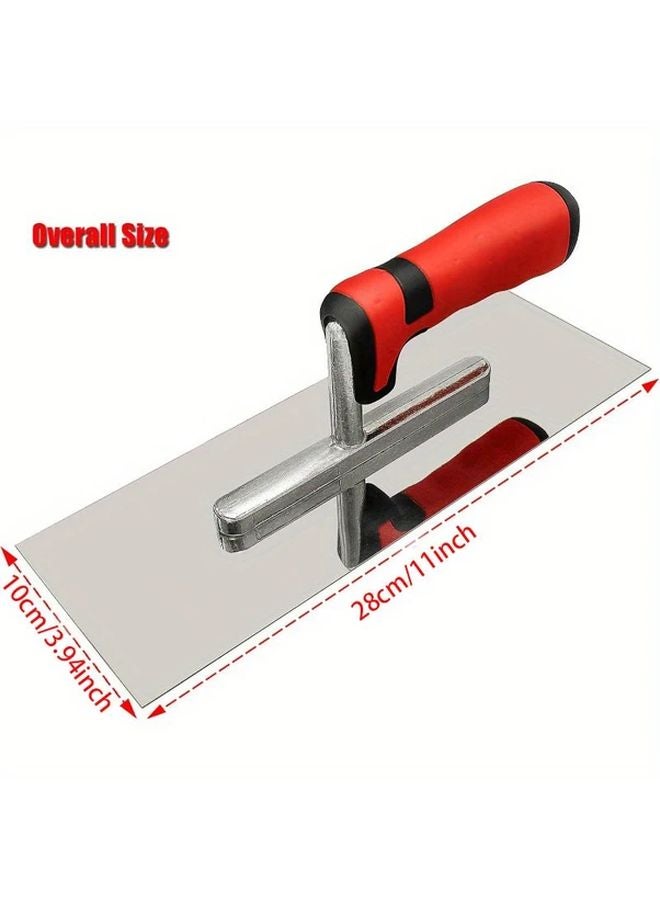 Red Stainless Steel Trowel 11x4 Inch Ergonomic Handle for Concrete Plaster Drywall - Image 2