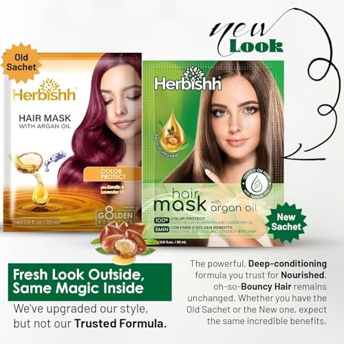 Herbishh Argan Hair Mask Deep Conditioning Hydration 25ml x 5 Pouches for Healthier Nourished Hair No Sulphates No Parabens TravelFriendly Pack - Image 3