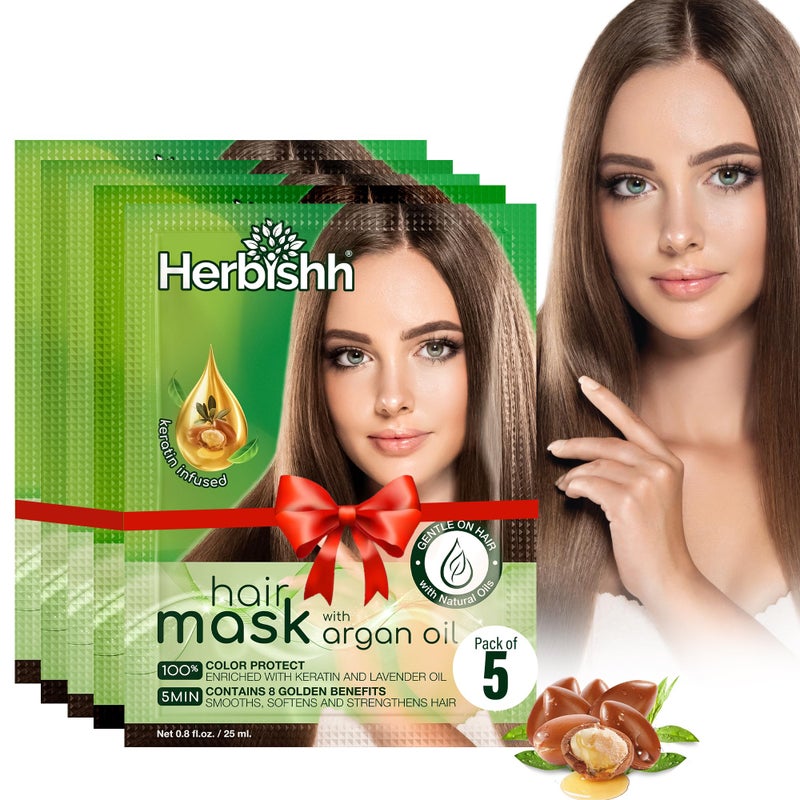 Herbishh Argan Hair Mask Deep Conditioning Hydration 25ml x 5 Pouches for Healthier Nourished Hair No Sulphates No Parabens TravelFriendly Pack - Image 2