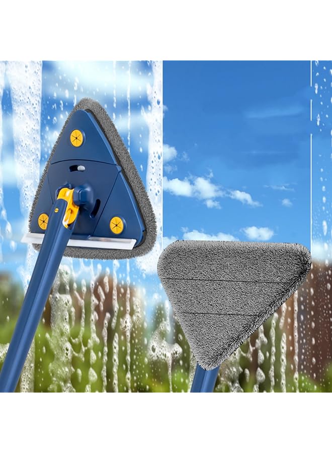 PROMASS Portable 360° Rotatable Adjustable Cleaning Mop, 2024 New Telescopic Triangular Glass Cleaning Mop with Automatic Water Squeezing Function, Suitable for Floor/Wall/Window, Including with Cloths
