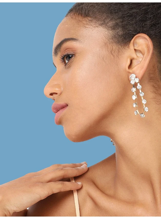 سوهي قرط متدلي من الحجر مصمم للحفلات مطلي بالذهب