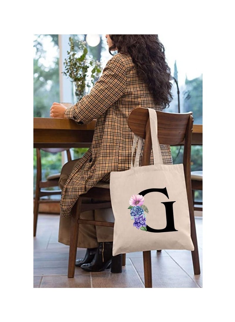 PRINTSHOP4ME Eco-Friendly Canvas Cotton Tote Bag with Floral Design on Initial Letters Printed Bridesmaids Bags for Women- Reusable Shopping Bag, Party Gift Idea and Cotton Gift Bag  - Image 3