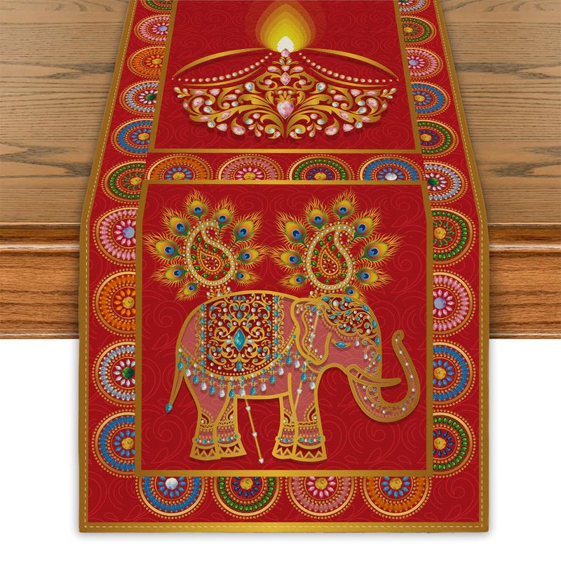 Yarcooly Happy Diwali Decorations for Home Diwali Table Runner Indian Peacock Deepawali Decor Indian Wedding Decorations for Home 