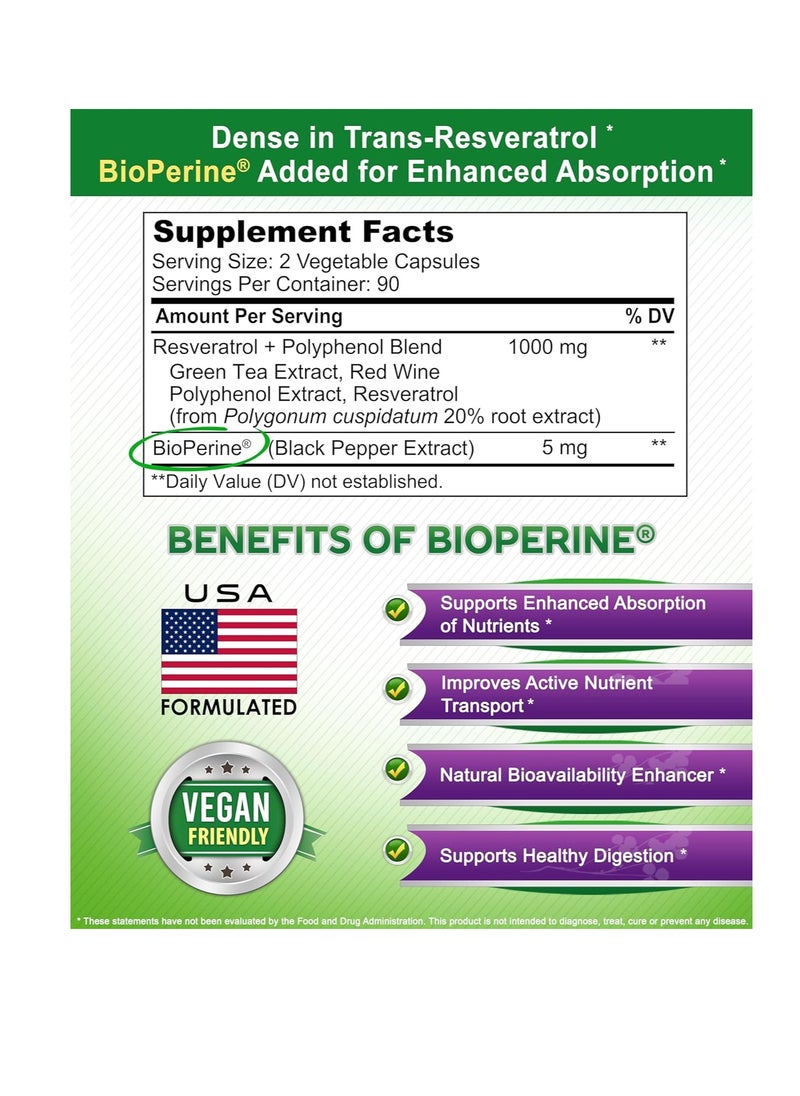 aSquared Nutrition - Natural Resveratrol with Red Wine extract 180 Capsules - Image 1