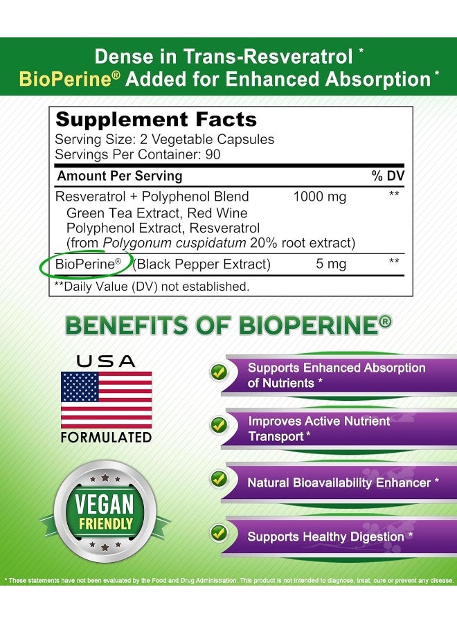aSquared Nutrition Natural Resveratrol with Red Wine Extract - 180 Capsules - Trans Resveratrol Antioxidant Supplement Pills for Pure Heart Health - Extra Strength Trans-Resveratrol - Image 4